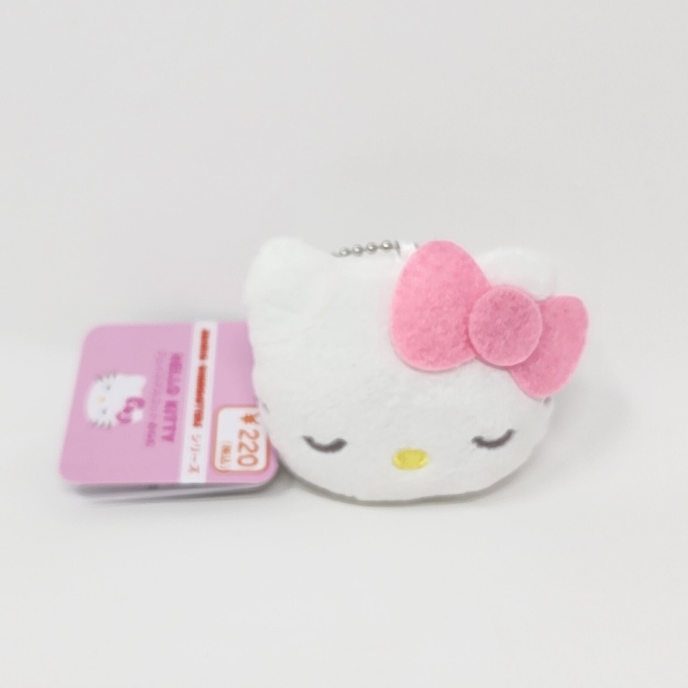 Sanrio Hello Kitty Pink Bow Plush Keychain Charm JAPAN Sleeping NEW